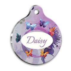 Suluboya Desenli Kelebekler Yuvarlak Kedi Köpek Künyesi Large 3,8 cm