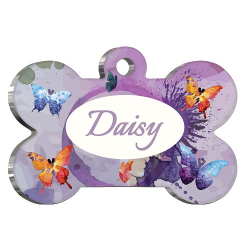 Suluboya Kelebekler Kedi Köpek Künyesi Medium 2,6 x 3,8 cm