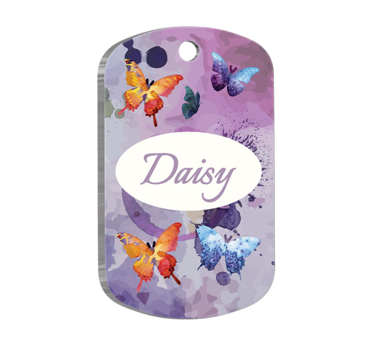 Suluboya Desenli Kelebekler Kedi Köpek Künyesi Small 2 x 3,5 cm
