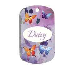 Suluboya Desenli Kelebekler Kedi Köpek Künyesi Small 2 x 3,5 cm