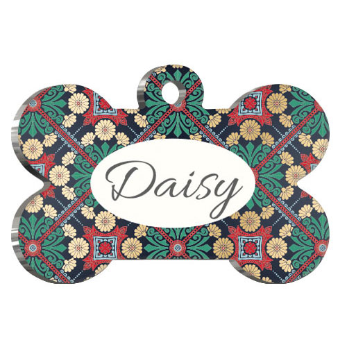 Mandala Desenli Yeşil Kırmızı Kedi Köpek Künyesi Medium 2,6 x 3,8 cm