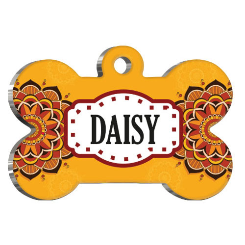 Mandala Turuncu Desenli Kedi Köpek Künyesi Medium 2,6 x 3,8 cm