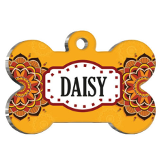 Mandala Turuncu Desenli Kedi Köpek Künyesi Medium 2,6 x 3,8 cm