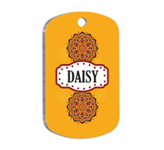 Mandala Turuncu Desenli Askeri Kedi Köpek Künyesi Large 2,9 x 5 cm