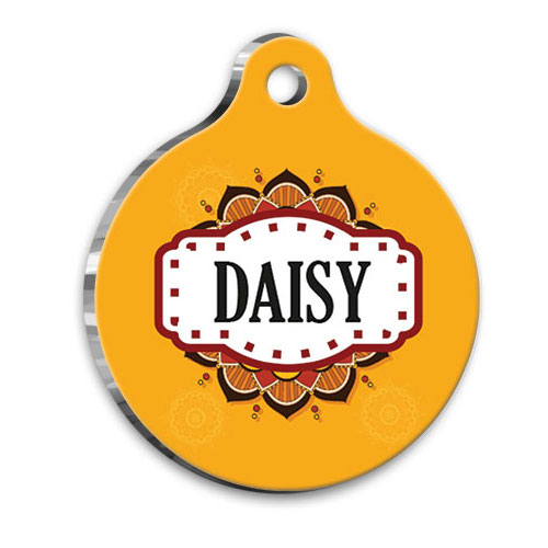 Mandala Turuncu Desenli Yuvarlak Kedi Köpek Künyesi Medium 3 cm