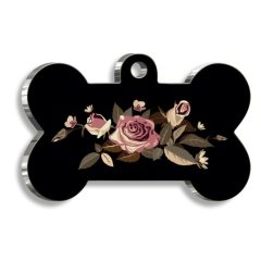 Gül Desenli Kemik Şekilli Kedi Köpek Künyesi XLarge 3,3 x 5 cm