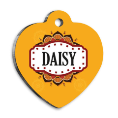 Mandala Turuncu Desenli Kalp Kedi Köpek Künyesi Small 2,5 x 2,73 cm