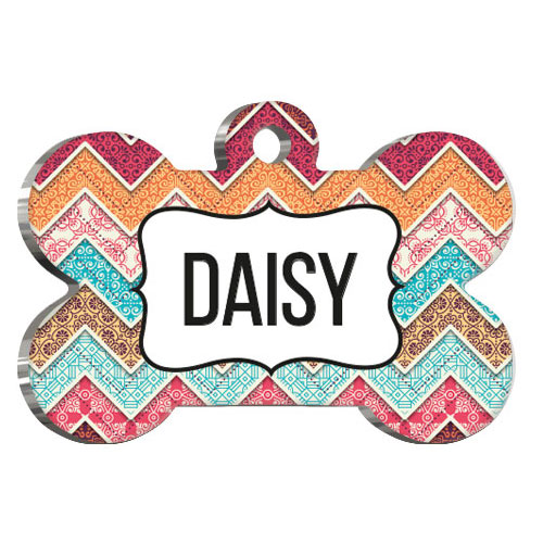 Etnik Çiçek Desenli Kedi Köpek Künyesi XLarge 3,3 x 5 cm