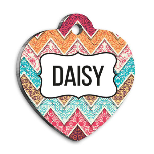 Etnik Çiçek Desenli Kalp Kedi Köpek Künyesi Medium 3,2 x 3,5 cm