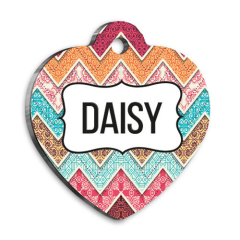 Etnik Çiçek Desenli Kalp Kedi Köpek Künyesi Medium 3,2 x 3,5 cm