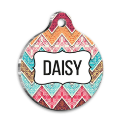 Etnik Çiçek Desenli Yuvarlak Kedi Köpek Künyesi Large 3,8 cm