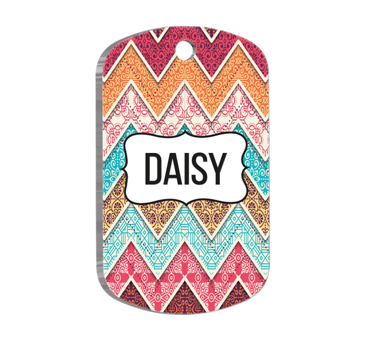 Etnik Çiçek Desenli Askeri Kedi Köpek Künyesi Small 2 x 3,5 cm