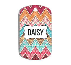 Etnik Çiçek Desenli Askeri Kedi Köpek Künyesi Large 2,9 x 5 cm