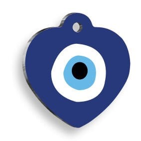 Mavi Nazar Boncuğu Desenli Kalp Şekilli Kedi Köpek Künyesi