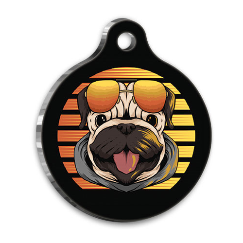 Retro 1 Pug Yuvarlak Köpek Künyesi Small 2,5 cm