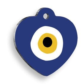 Sarı Nazar Boncuğu Desenli Kalp Şekilli Kedi Köpek Künyesi