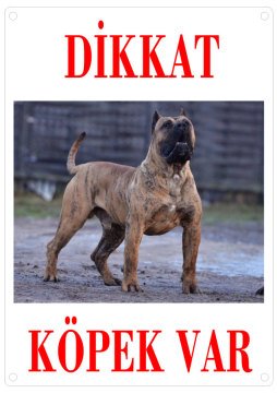 Dikkat Köpek Var Uyarı Levhası (Renkli Presa Canario)