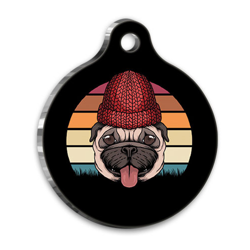 Retro 2 Pug Yuvarlak Köpek Künyesi Small 2,5 cm