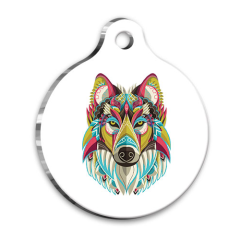 İllüstrasyon Renkli Kurt Yuvarlak Köpek Künyesi Medium 3 cm