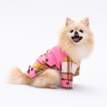 PawStar Pembe Plaid e Pelle Ceket