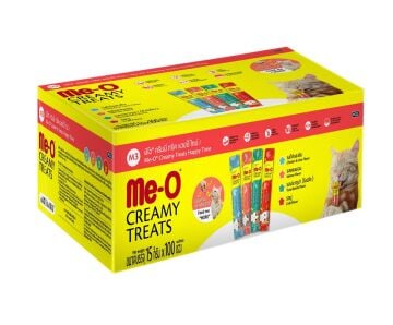 Me-O Creamy Happy Time (25 Tavuklu  25 Somonlu  25 Yengeç  25 Ton Balıklı) 15 Gr 100 lü