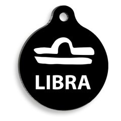 Siyah Renk Terazi Burcu Yuvarlak Kedi ve Köpek Künyesi Large 2,9 x 5 cm