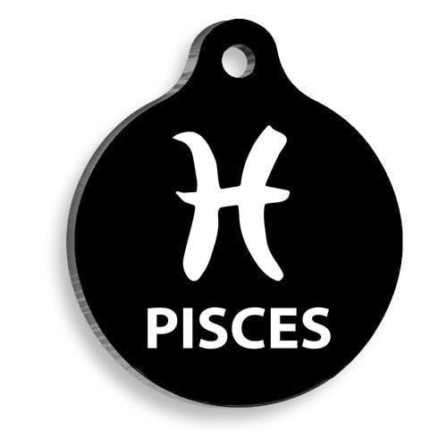 Siyah Renk Balık Burcu Yuvarlak Kedi ve Köpek Künyesi Small 2 x 3,5 cm