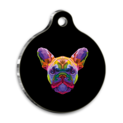 Pop Art İllüstrasyon French Bulldog Yuvarlak Köpek Künyesi Large 3,8 cm