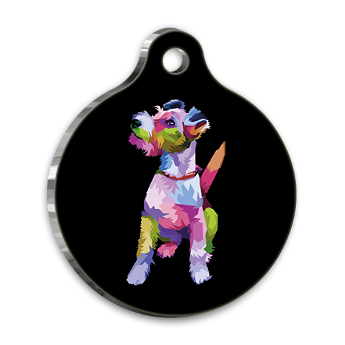 Pop Art İllüstrasyon Fox Terrier Yuvarlak Köpek Künyesi Medium 3 cm