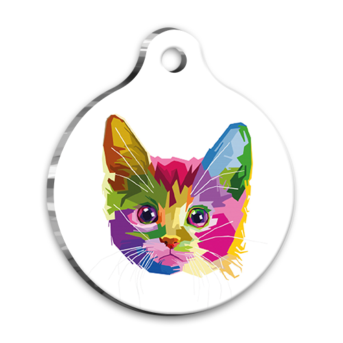 İllüstrasyon Renkli Yuvarlak Kedi Künyesi Medium 3 cm
