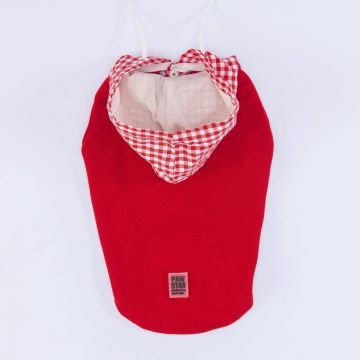 PawStar Kırmızı Gingham Kapşonlu Polo T-Shirt