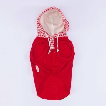 PawStar Kırmızı Gingham Kapşonlu Polo T-Shirt