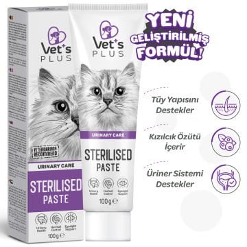 Vet's Plus Sterilised Kısırlaştırılmış Kediler için Malt Kedi Macunu 100gr
