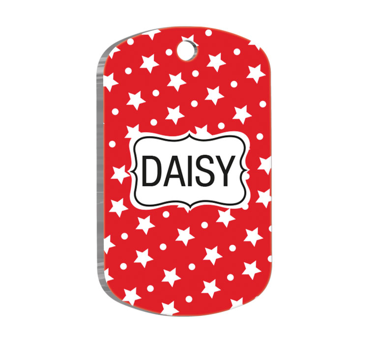 Kırmızı Yıldızlı Kedi Köpek Künyesi Small 2 x 3,5 cm