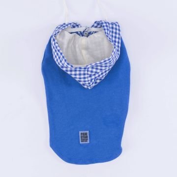 PawStar Mavi Gingham Kapşonlu Polo T-Shirt