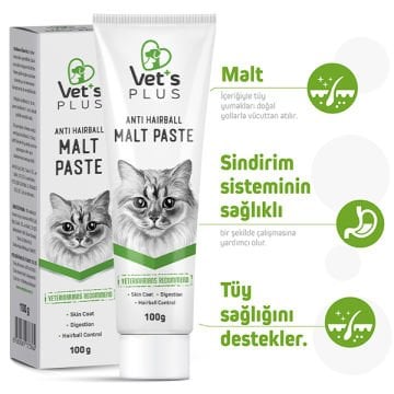 Vet's Plus Anti-Hairball Sağlıklı Tüyler için Malt Kedi Macunu 100gr