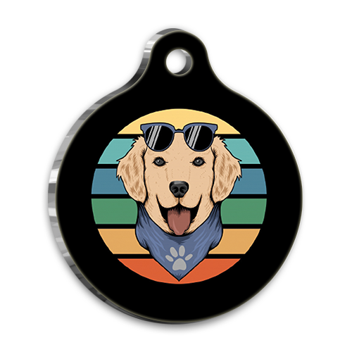 Retro Golden Retriever Yuvarlak Köpek Künyesi Large 3,8 cm