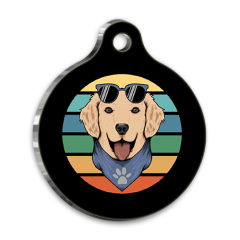 Retro Golden Retriever Yuvarlak Köpek Künyesi Large 3,8 cm