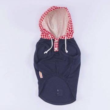 PawStar Lacivert Gingham Kapşonlu Polo T-Shirt