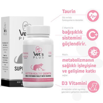 Vet's Plus Kitten Multivitamin Yavru Kediler için Sağlıklı Gelişimi Destekleyici Tablet (100'lü)