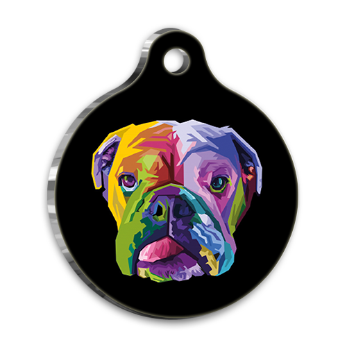 Pop Art İllüstrasyon English Bulldog Yuvarlak Köpek Künyesi Large 3,8 cm