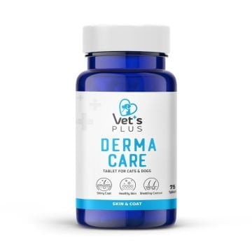 Vet's Plus Derma Care Kedi ve Köpek için Deri ve Tüy Yapısı Destekleyici Biyotin Tablet (75'li)