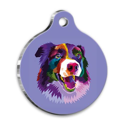 Pop Art İllüstrasyon Border Collie Yuvarlak Köpek Künyesi Small 2,5 cm
