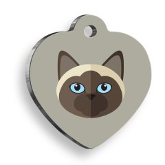 Siyam Kedisi Kalp Şekilli Kedi Künyesi Large 4,2 x 4,5 cm