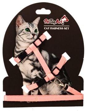 Ayarlanabilir Kedi Göğüs Tasma Seti Somon 10 mm 110 cm