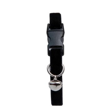 Kadife Zilli Ayarlanabilir Kedi Boyun Tasması 22-30 cm Siyah