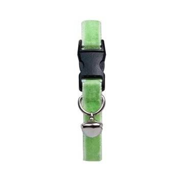 Kadife Zilli Ayarlanabilir Kedi Boyun Tasması 22-30 cm Yeşil
