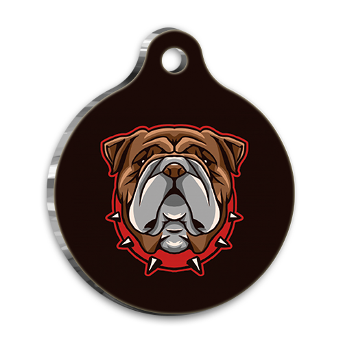 İllüstrasyon Bulldog Yuvarlak Köpek Künyesi Small 2,5 cm