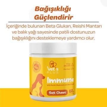 Vet's Plus Immune Kedi ve Köpekler İçin Bağışıklık Sistemi Destekleyici Çiğnenebilir Tablet (60'lı)