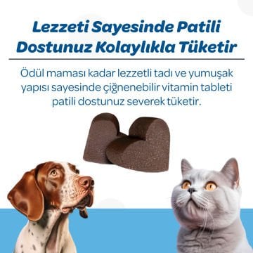 Vet's Plus Derma Care Kedi ve Köpekler İçin Deri ve Tüy Yapısı Desteği Çiğnenebilir Tablet (60'lı)